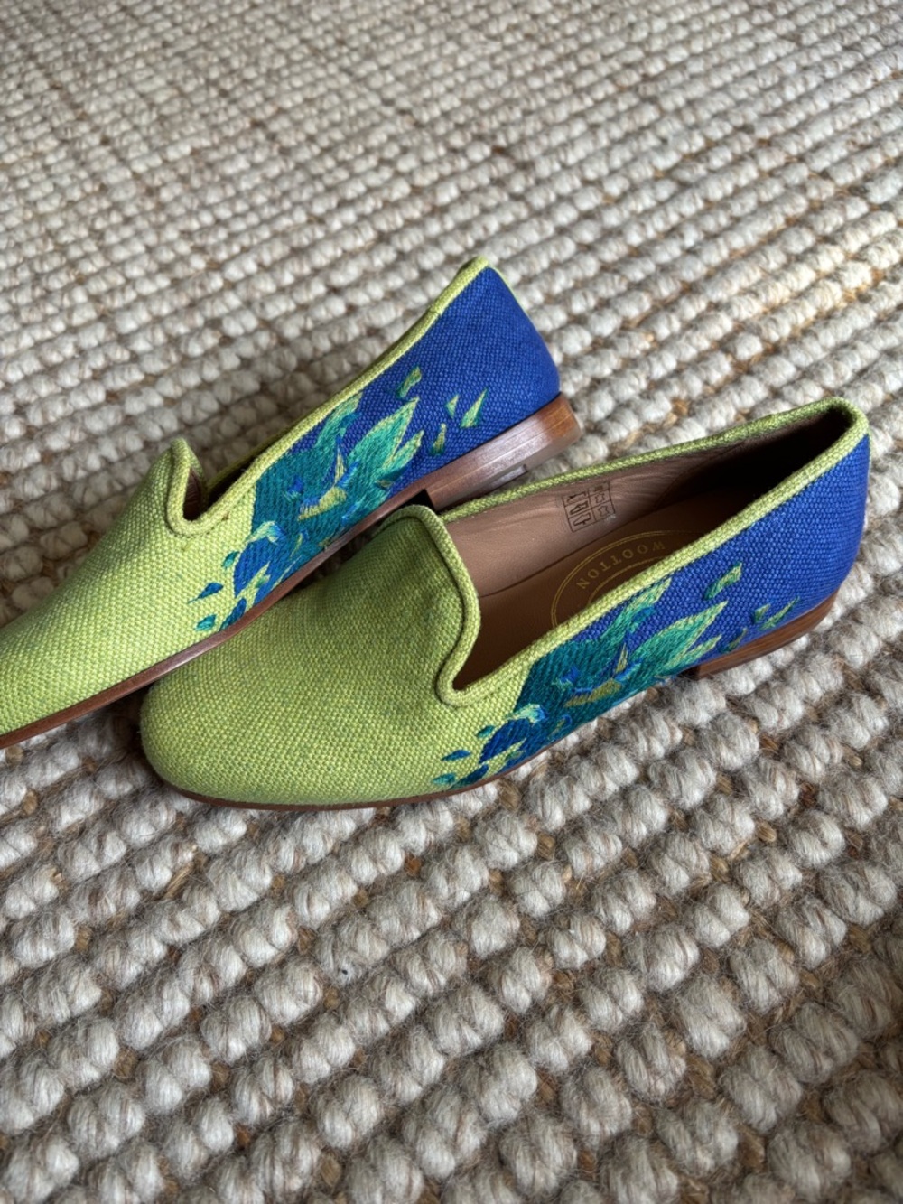 Stubbs and Wootton Green & Blue Embroidered Loafers